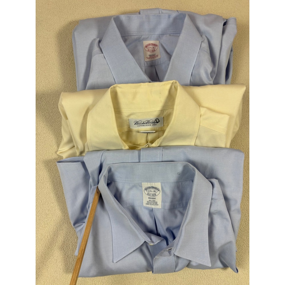 Brooks Brothers Mens Non-Iron Supima Cotton Dress Shirts Bundle Blue Cream 3pk